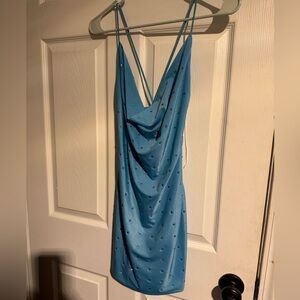 Blue Mini Dress with stud jewel sequin bedazzle by hello Molly
